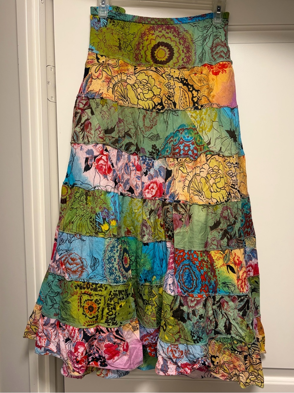 Bohemian Tiered Patchwork Maxi Skirt - Multicolor